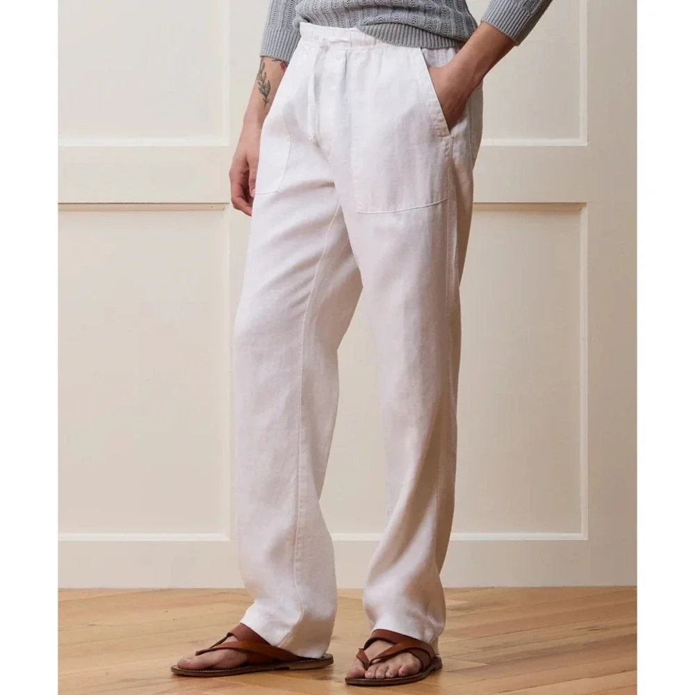 TODD SNYDER Straight Fit 100% Linen Beach Pants in White Men 2XL Drawcord NWT‎